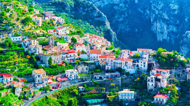 Scenery with houses in Ravello village reflex